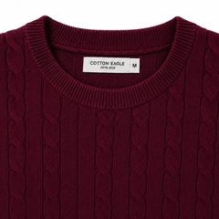 COTTON EAGLE CREW NECK CABLE KNIT SHIRT (MAROON)