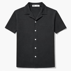 Z.A.R.A PREMIUM MEN'S CUBAN COLLAR KNITTED SHIRT (BLACK)