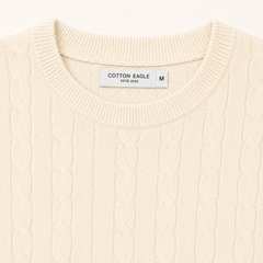 COTTON EAGLE CREW NECK CABLE KNIT SHIRT (OFF-WHITE)