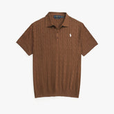 RL PREMIUM CABEL-KNIT BUTTON POLO SHIRT (BROWN)