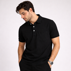 RL BASIC FRONT POCKET PIQUE COTTON POLO SHIRT (BLACK)