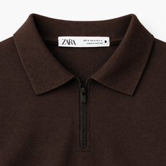 Z.A.R.A FRONT PANEL MEN'S ZIP UP POLO SHIRT (CHOCLATE BROWN)