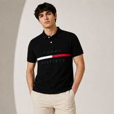 TOMMY SIGNATURE STRIPE POLO SHIRT (BLACK)