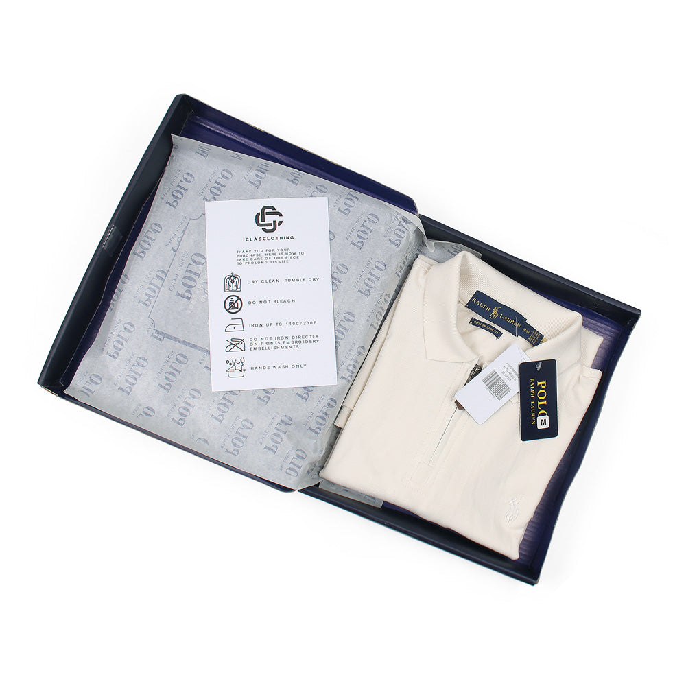 RL Premium Small Pony Zip Up Polo shirt (Off White)