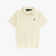 RL PREMIUM CABEL-KNIT BUTTON POLO SHIRT (OFF-WHITE)