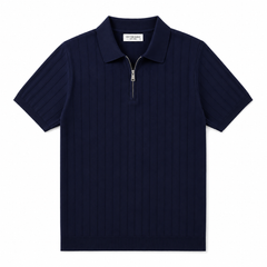 COTTON EAGLE DROP NEEDLE POLO SHIRT (NAVY BLUE)