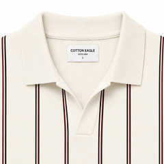 COTTON EAGLE FLAT KNIT STRIPE POLO (OFF-WHITE)