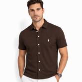 RL MEN'S BUTTON DOWN KNITTED SHIRT (CHOCOLATE BROWN)