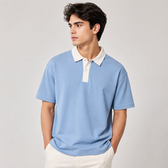 COTTON EAGLE RUGBY COLLAR POLO SHIRT (SKY)