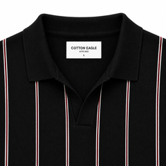 COTTON EAGLE FLAT KNIT STRIPE POLO (BLACK)