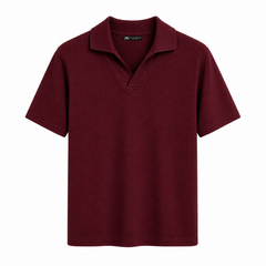Z.A.R.A BASIC WAFFLE KNIT DROP SHOULDER POLO SHIRT (MAROON)