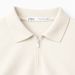 Z.A.R.A FRONT PANEL MEN'S ZIP UP POLO SHIRT (OFF-WHITE)