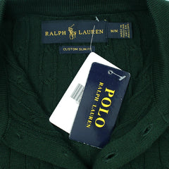 RL PREMIUM CABEL-KNIT BUTTON POLO SHIRT (GREEN)