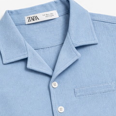Z.A.R.A PREMIUM MEN'S CUBAN COLLAR KNITTED SHIRT (SKY BLUE)