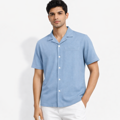 Z.A.R.A PREMIUM MEN'S CUBAN COLLAR KNITTED SHIRT (SKY BLUE)