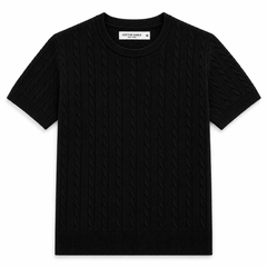 COTTON EAGLE CREW NECK CABLE KNIT SHIRT (BLACK)