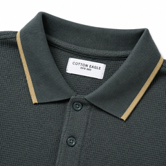 COTTON EAGLE WAFFLE KNIT TIPPING POLO SHIRT (DUSTY OLIVE)