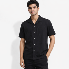 Z.A.R.A PREMIUM MEN'S CUBAN COLLAR KNITTED SHIRT (BLACK)
