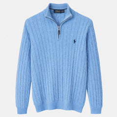 RL IMPORTED SINGLE PONY CABLE KNIT SWEATER (SKY BLUE)