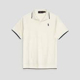 RL PREMIUM MEN'S V NECK BORDER POLO SHIRT (OFF-WHITE)