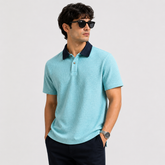 Z.A.R.A DENIM COLLAR WAFFLE KNIT POLO SHIRT (TEAL)