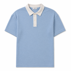 COTTON EAGLE RUGBY COLLAR POLO SHIRT (SKY)