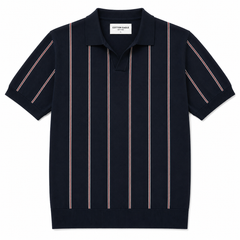 COTTON EAGLE FLAT KNIT STRIPE POLO (DARK NAVY)
