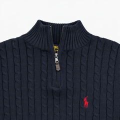 RL IMPORTED SINGLE PONY CABLE KNIT SWEATER (NAVY BLUE)