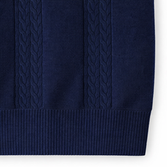 COTTON EAGLE MEN'S JOHNNY COLLAR CABLE KNIT POLO SHIRT (NAVY BLUE)