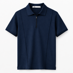Z.A.R.A FRONT PANEL MEN'S ZIP UP POLO SHIRT (NAVY BLUE)