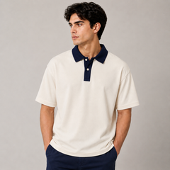 COTTON EAGLE RUGBY COLLAR POLO SHIRT (OFF-WHITE)
