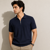 COTTON EAGLE DROP NEEDLE POLO SHIRT (NAVY BLUE)