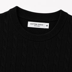 COTTON EAGLE CREW NECK CABLE KNIT SHIRT (BLACK)