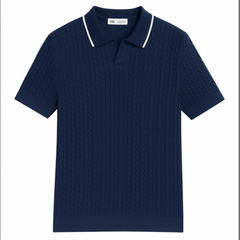 Z.A.R.A PREMIUM TIPPED COLLAR KNITTED POLO (NAVY BLUE)