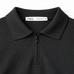 Z.A.R.A FRONT PANEL MEN'S ZIP UP POLO SHIRT (BLACK)
