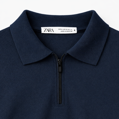 Z.A.R.A FRONT PANEL MEN'S ZIP UP POLO SHIRT (NAVY BLUE)