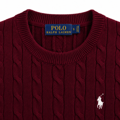 RL CREW NECK CABLE KNIT SHIRT (MAROON)