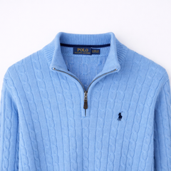 RL IMPORTED SINGLE PONY CABLE KNIT SWEATER (SKY BLUE)
