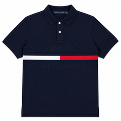 TOMMY SIGNATURE STRIPE POLO SHIRT (NAVY BLUE)
