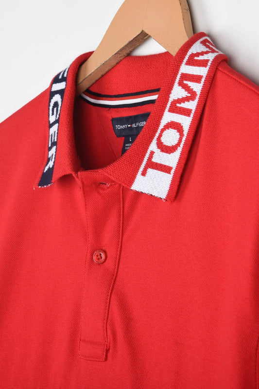 TH Imported Jacquard Collar Polo Shirt (Red)