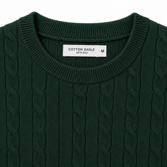 COTTON EAGLE CREW NECK CABLE KNIT SHIRT (GREEN)