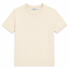 COTTON EAGLE CREW NECK CABLE KNIT SHIRT (OFF-WHITE)