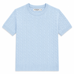 COTTON EAGLE CREW NECK CABLE KNIT SHIRT (SKY)