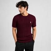 RL CREW NECK CABLE KNIT SHIRT (MAROON)