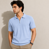 COTTON EAGLE DROP NEEDLE POLO SHIRT (SKY)