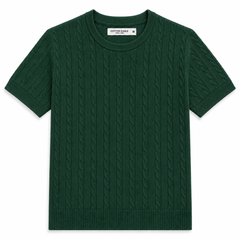 COTTON EAGLE CREW NECK CABLE KNIT SHIRT (GREEN)
