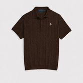 RL PREMIUM CABEL-KNIT BUTTON POLO SHIRT (BROWN)