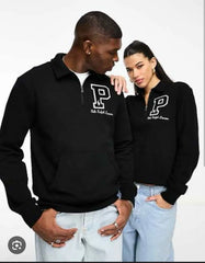 RL PREMIUM P LOGO COTTON FLEECE ZIP-UP (BLACK)