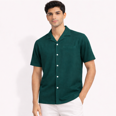 Z.A.R.A PREMIUM MEN'S CUBAN COLLAR KNITTED SHIRT (GREEN)