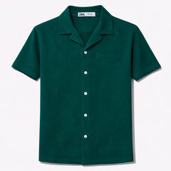 Z.A.R.A PREMIUM MEN'S CUBAN COLLAR KNITTED SHIRT (GREEN)